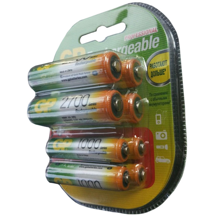 

Аккумулятор GP Rechargeable, AAA, 1.2V 2.7 А·ч, Белый/зеленый