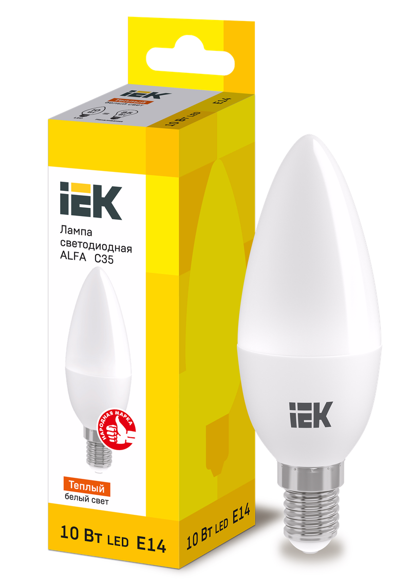 Лампа светодиодная E14 свеча/C35, 10 Вт, IEK