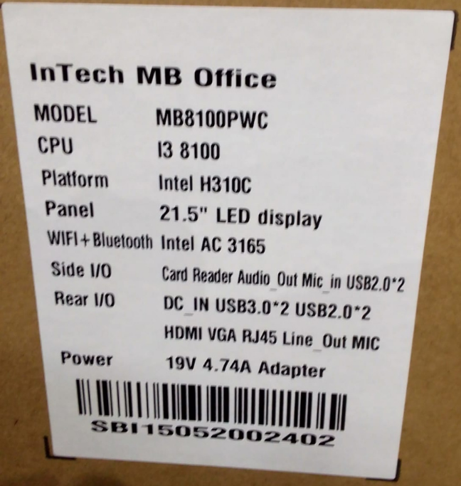 Моноблок-платформа Intech MB8100PWC (SBI15052002402)