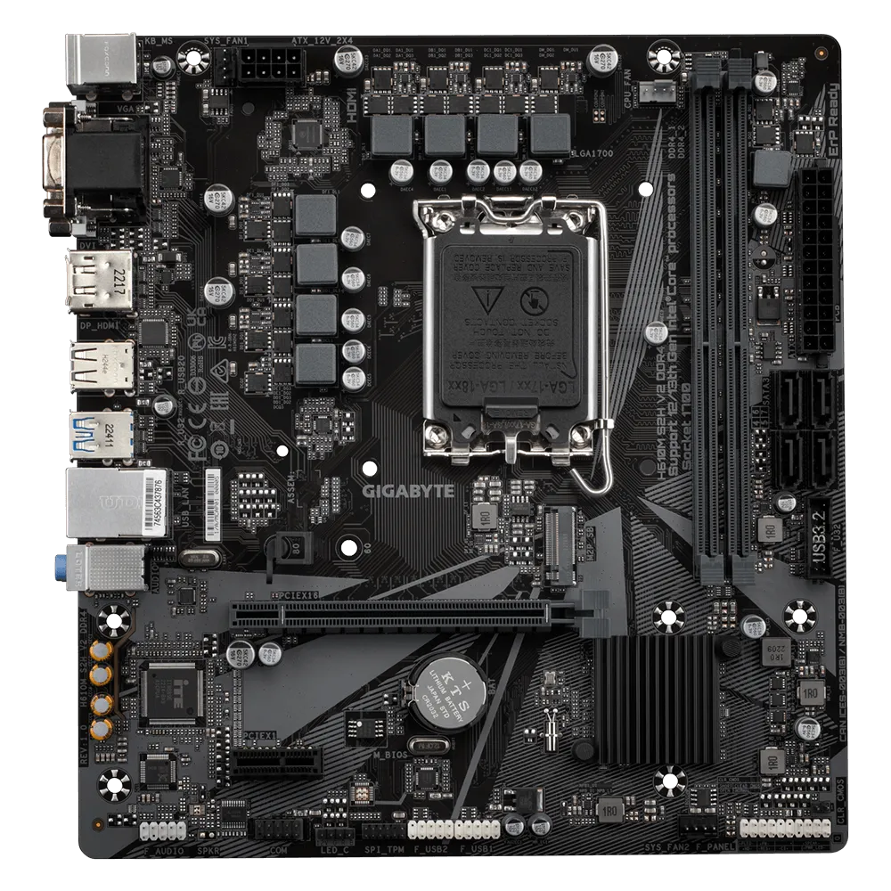 Материнская плата GIGABYTE H610M S2H V2 DDR4, Socket1700, Intel H610, 2xDDR4, PCI-Ex16, 4SATA3, 7.1-ch, GLAN, 4 USB 3.2, VGA, DVI, HDMI, DP, mATX, Retail б/у, после ремонта, следы эксплуатации, комплект: задняя планка