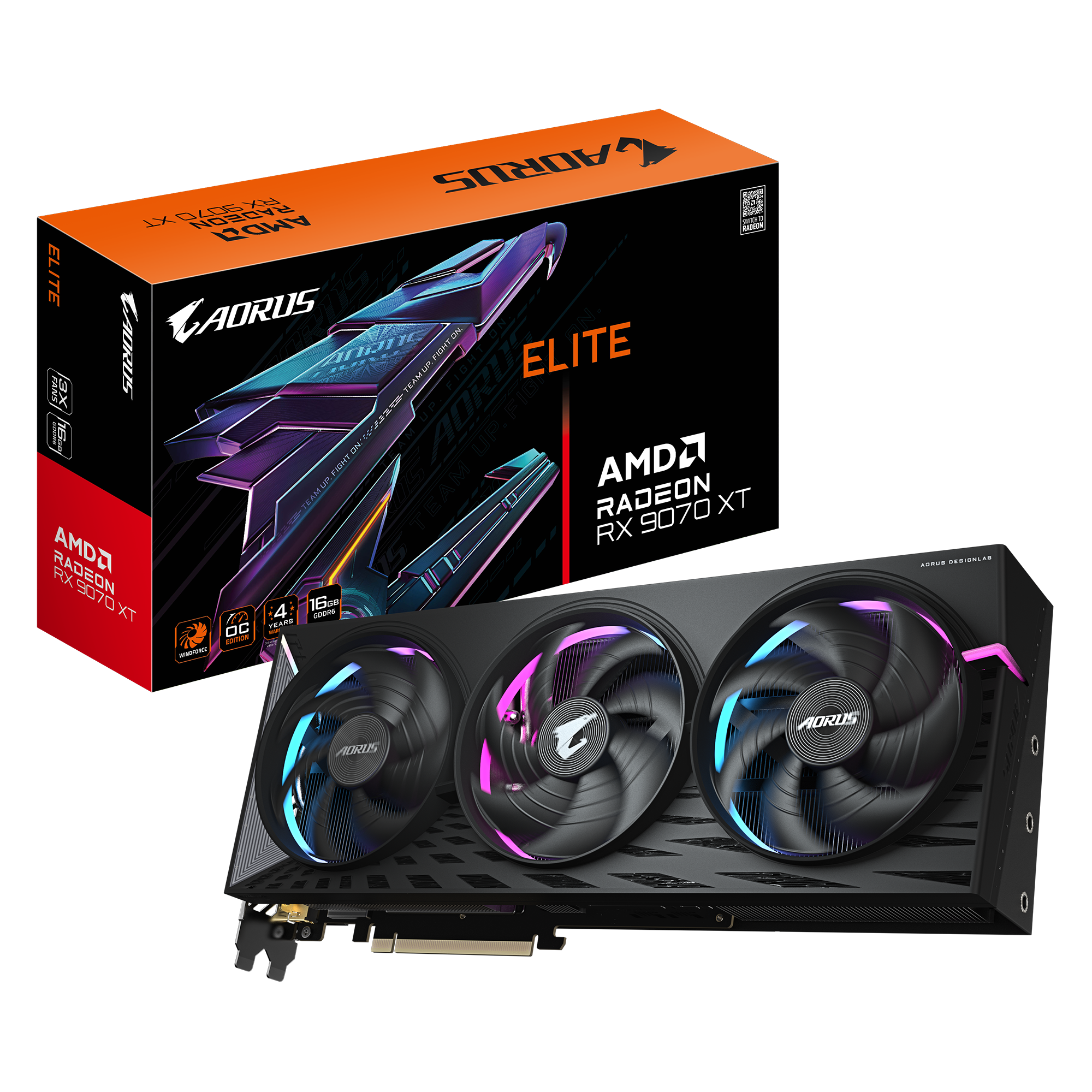 Видеокарта GIGABYTE AMD Radeon RX 9070 XT AORUS ELITE, 16Gb GDDR6