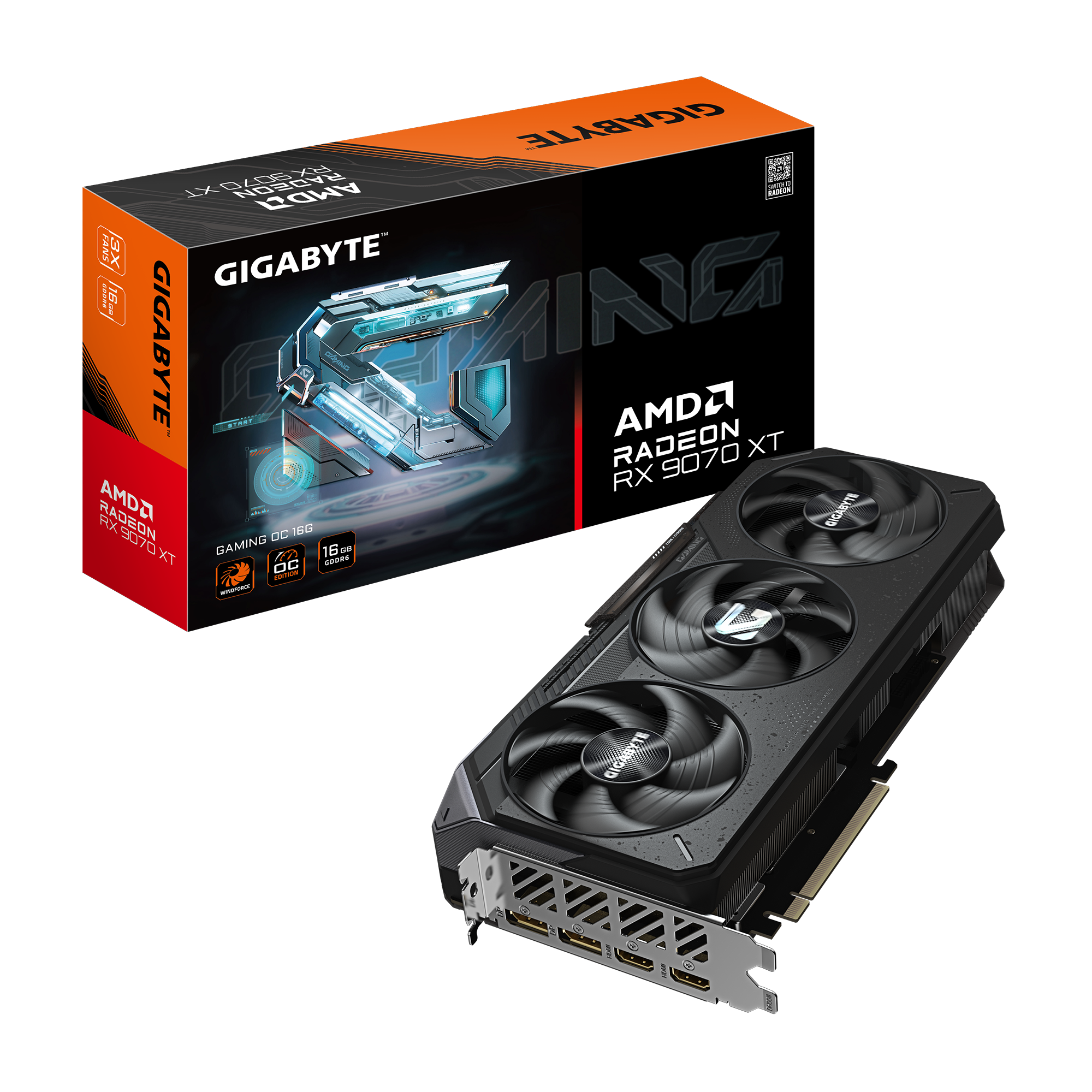 

Видеокарта GIGABYTE AMD Radeon RX 9070 XT GAMING OC 16G, 16Gb GDDR6, 256 бит, PCI-E, 2HDMI, 2DP, Retail (GV-R9070XTGAMING OC-16GD), GAMING OC 16G