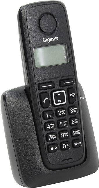 Радиотелефон Gigaset A116, DECT, АОН, черный б/у, после ремонта, следы эксплуатации, комплект полный