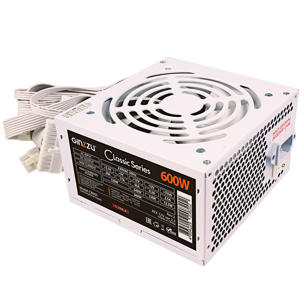 Блок питания 600 Вт, Ginzzu CB600, 120 мм