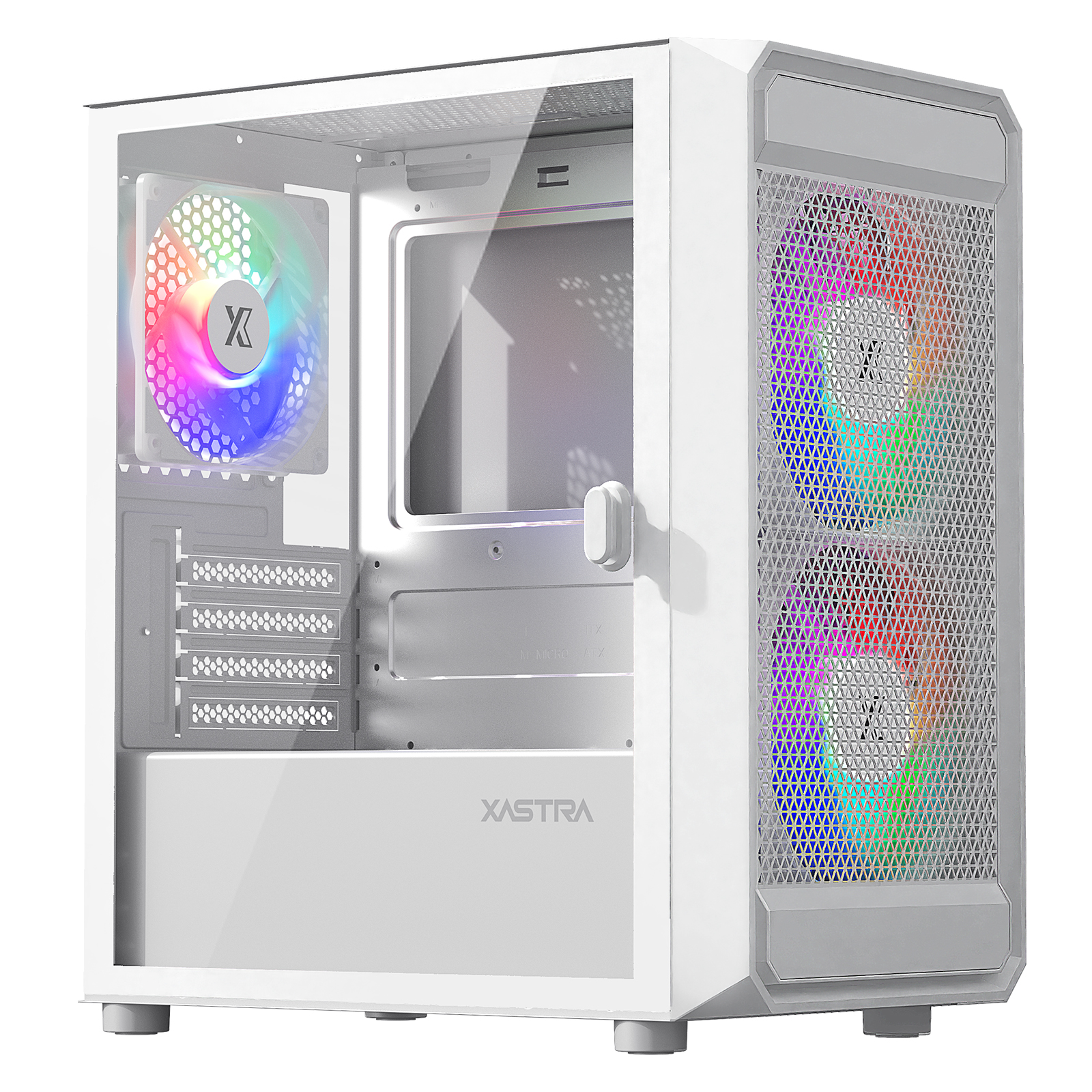 Корпус XASTRA A303M 3FRGB WH, Mini-Tower, без БП, белый