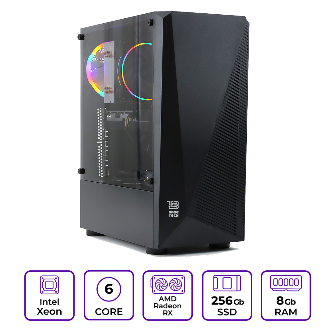 Системный блок Mastero Gaming GS08, Intel Xeon E5 2620 v3 2.4 ГГц, 8Gb RAM, 256Gb SSD Radeon RX 580 8Gb, DOS, черный (GS08-I2620-8S256-RX580) б/у, вмятина на корпусе, мелкие царапины