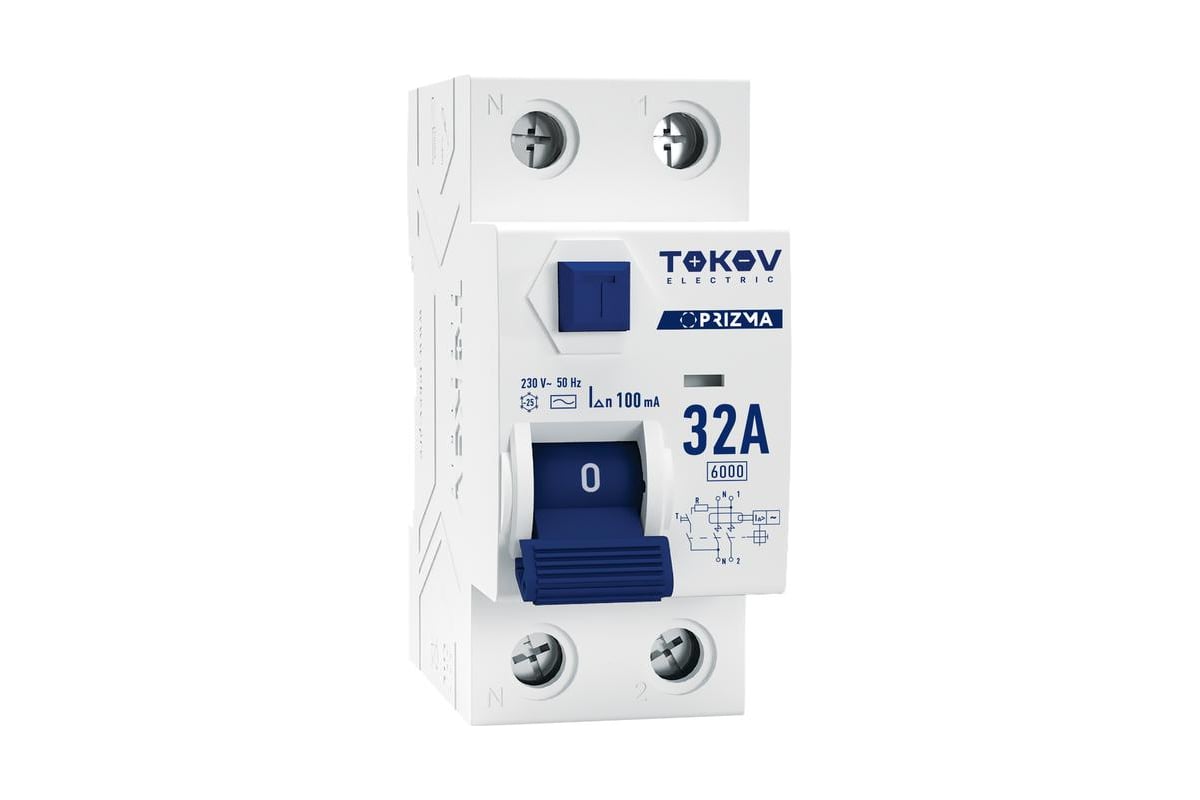 Выключатель дифференциальный (УЗО), 1P+N, 32А, 100мА, тип АС, TOKOV ELECTRIC