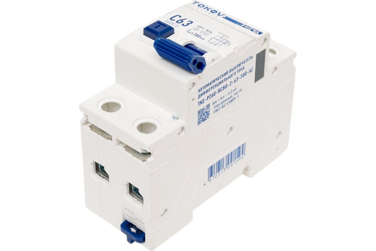 Выключатель дифференциальный (УЗО), 1P+N, 63А, 300мА, тип АС, TOKOV ELECTRIC