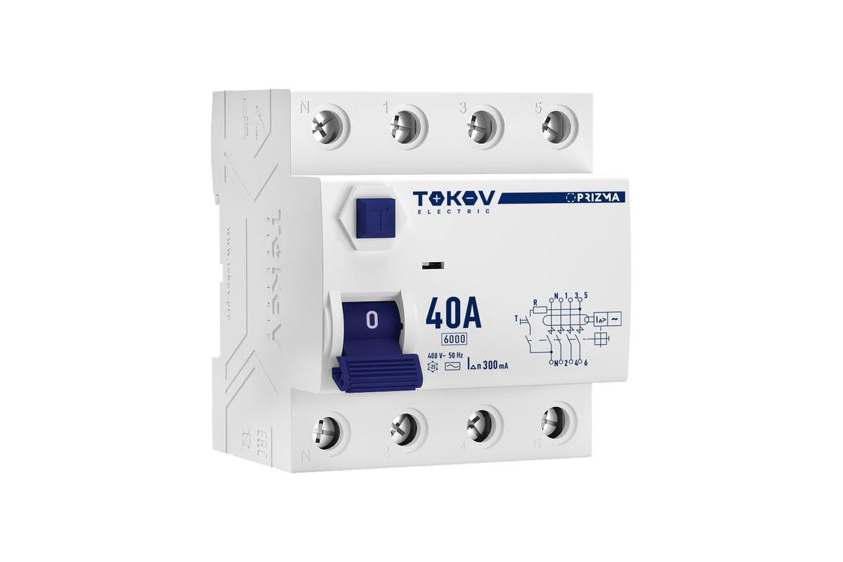 Выключатель дифференциальный (УЗО), 3P+N, 40А, 300мА, тип АС, TOKOV ELECTRIC