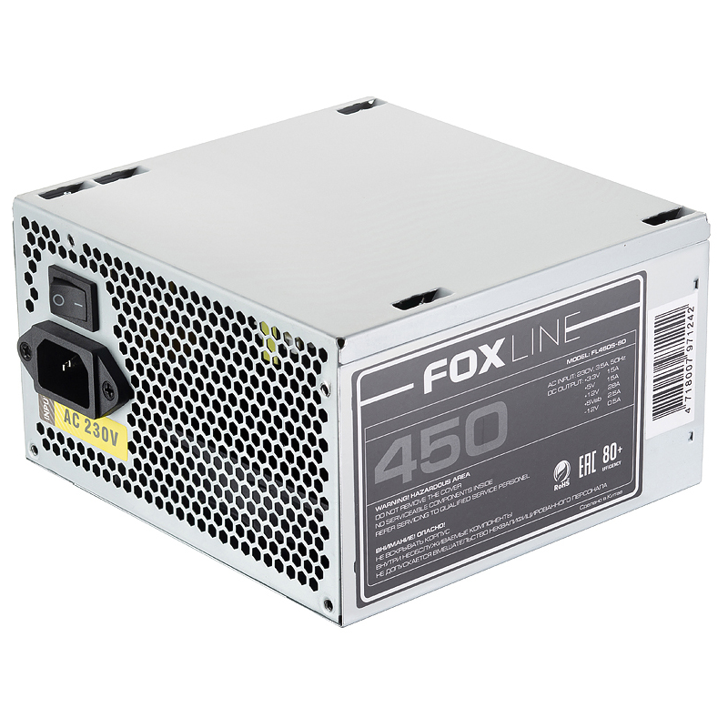 

Блок питания 450 Вт ATX Foxline FL450S-80, 120 мм (FL450S-80), FL450S-80