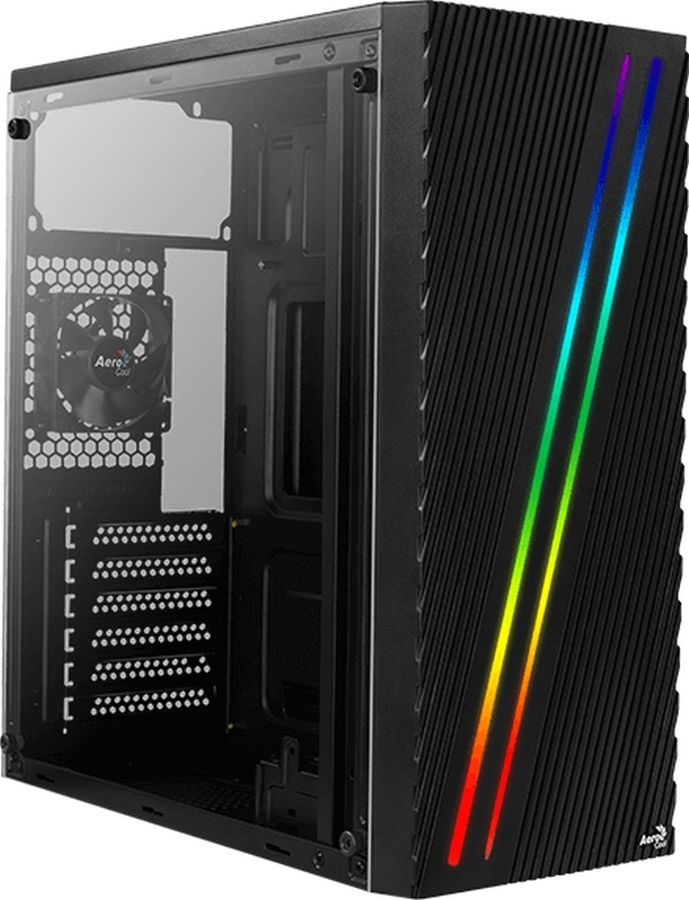 Корпус AeroCool Streak, ATX, Midi-Tower, 2xUSB 3.0, RGB подсветка, черный, без БП (4718009158573) б/у