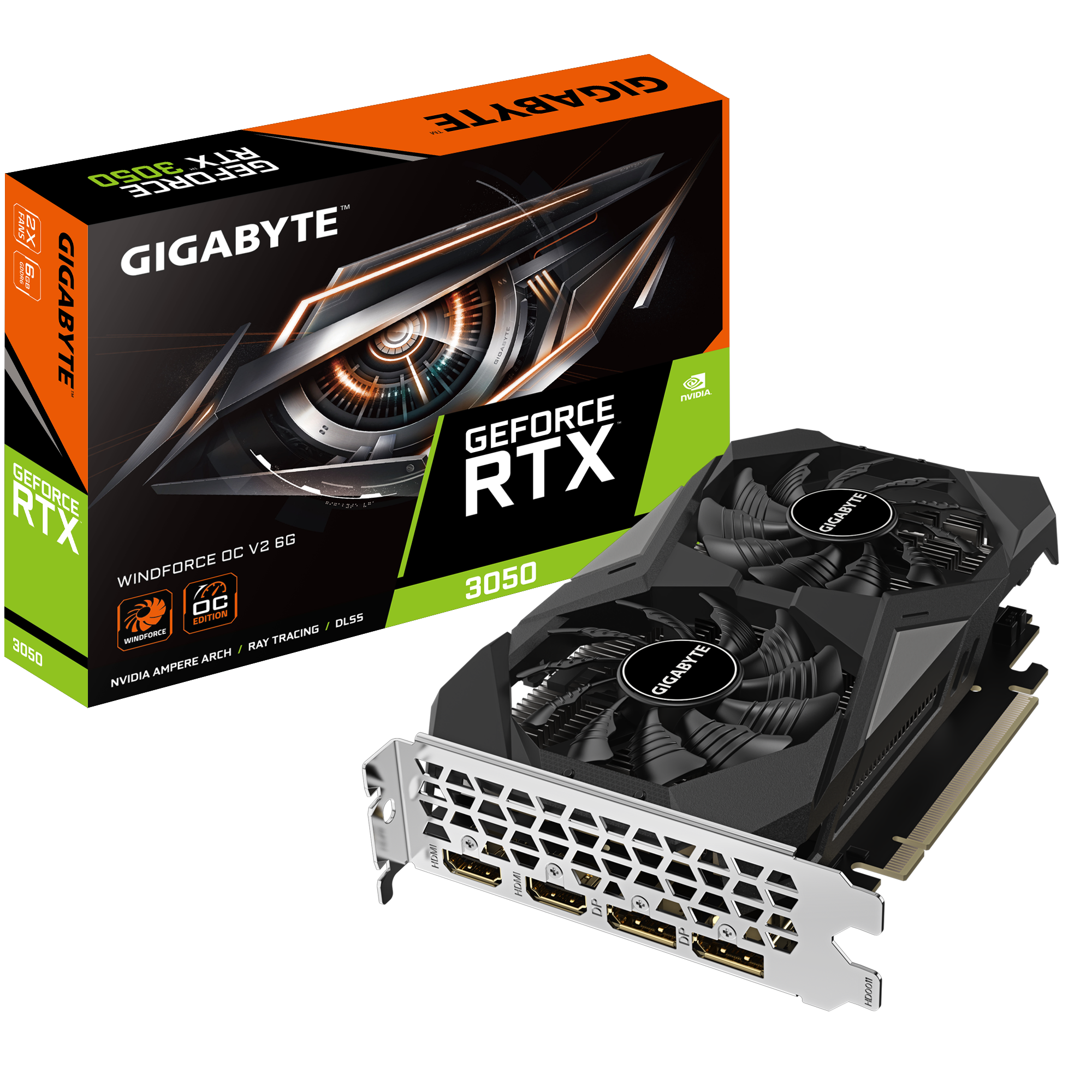 Видеокарта GIGABYTE NVIDIA GeForce RTX 3050 WINDFORCE OC V2 6G, 6Gb GDDR6