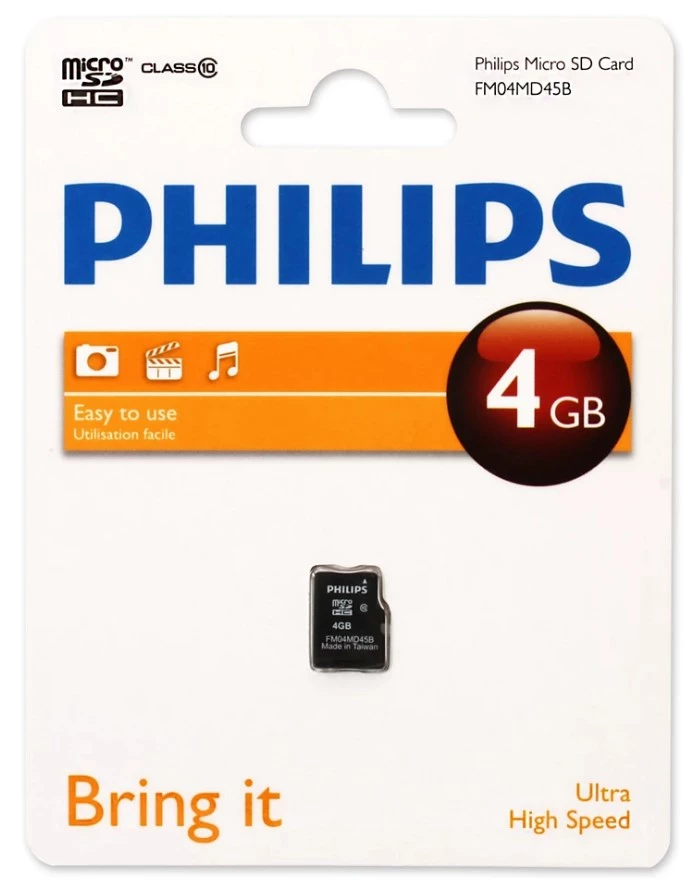 Карта памяти microSDHC PHILIPS 4Gb Class 10 (FM04MD45B/97)