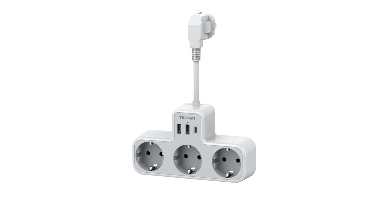 Сетевой фильтр Tessan TS-323X-C, 3-розетки, 15 см, серый