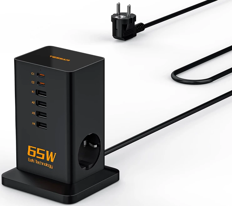 Сетевой фильтр Tessan TS-FS02DE00, 2-розетки, 2 м, черный