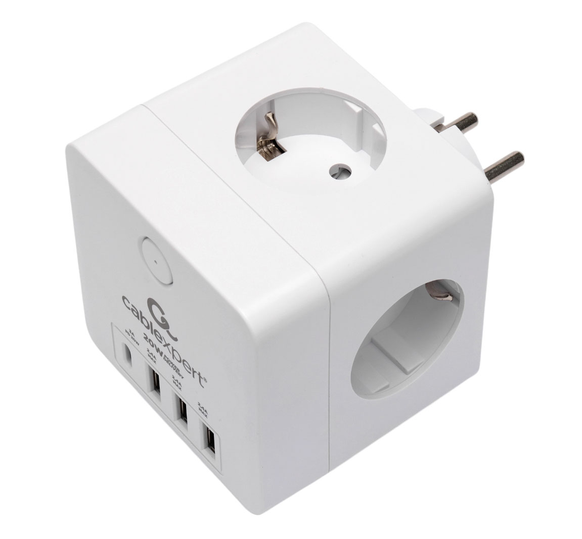 Сетевой фильтр Cablexpert Cube, 4-розетки, белый (CUBE-4-СU3-W)
