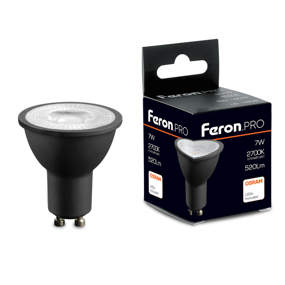 Лампа светодиодная GU10, MR16, 7 Вт, 2700K, FERON LB-1607