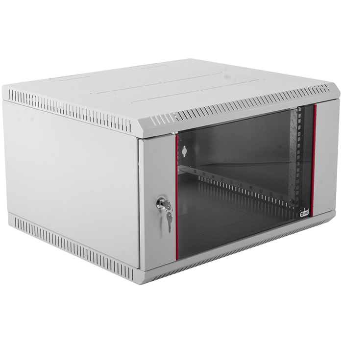 Шкаф телекоммуникационный настенный 6U 600x350 мм, стекло, серый, разборный, ЦМО ШРН-Э-6.350 (30144251200) новый, частично выдавлен сегмент панели предназначенный для установки вентиляторного модуля