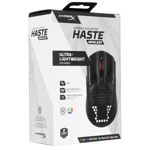 Мышь беспроводная HP Pulsefire Haste Wireless, 16000dpi, оптическая светодиодная, USB/Радиоканал, черный (4P5D7AA) Минимальные следы эксплуатации, полный комплект