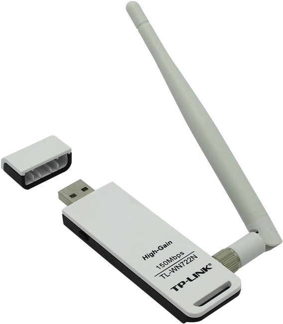 Адаптер Wi-Fi TP-LINK TL-WN722N, 802.11n, 2.4 ГГц, до 150 Мбит/с, 20 дБм, USB, внешних антенн: 1x4 дБи б/у, следы использования