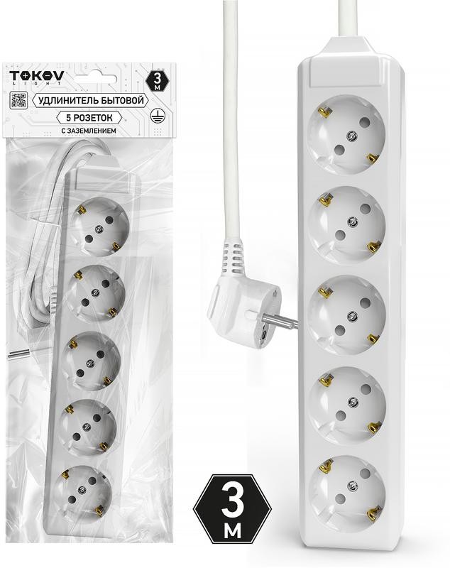 Удлинитель TOKOV LIGHT TKL-C01-BU5-3-1.5-Z 5-розеток, 3 м