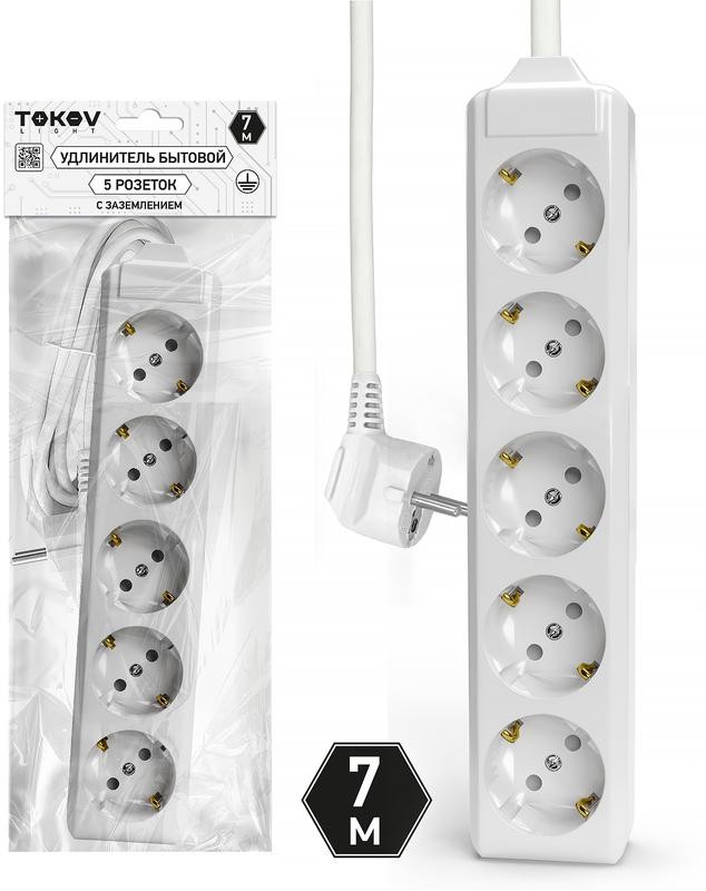 Удлинитель TOKOV LIGHT TKL-C01-BU5-7-1.5-Z 5-розеток, 7 м