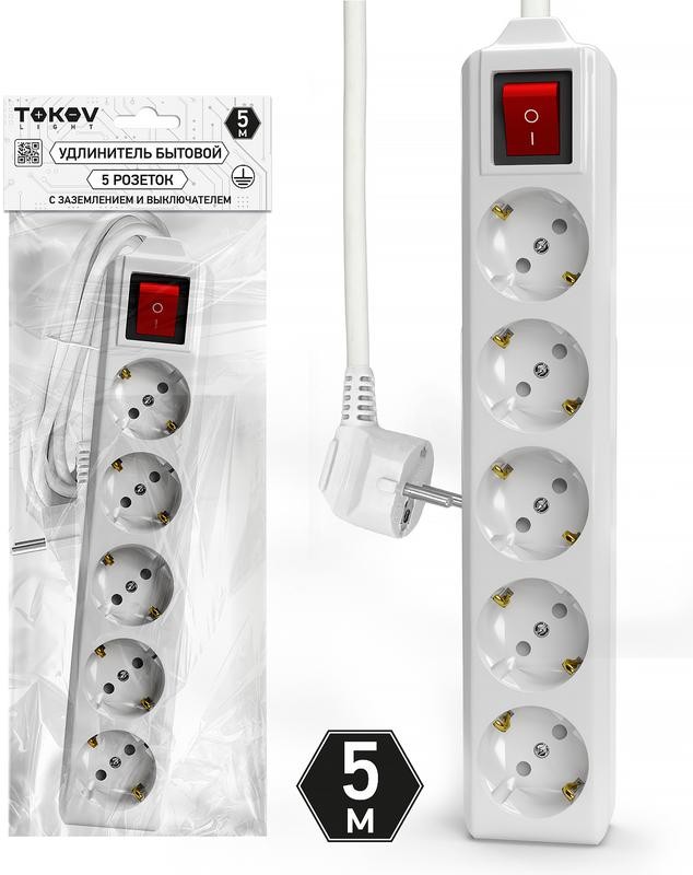 Удлинитель TOKOV LIGHT TKL-C01-BU5-5-1.5-ZV 5-розеток, 5 м