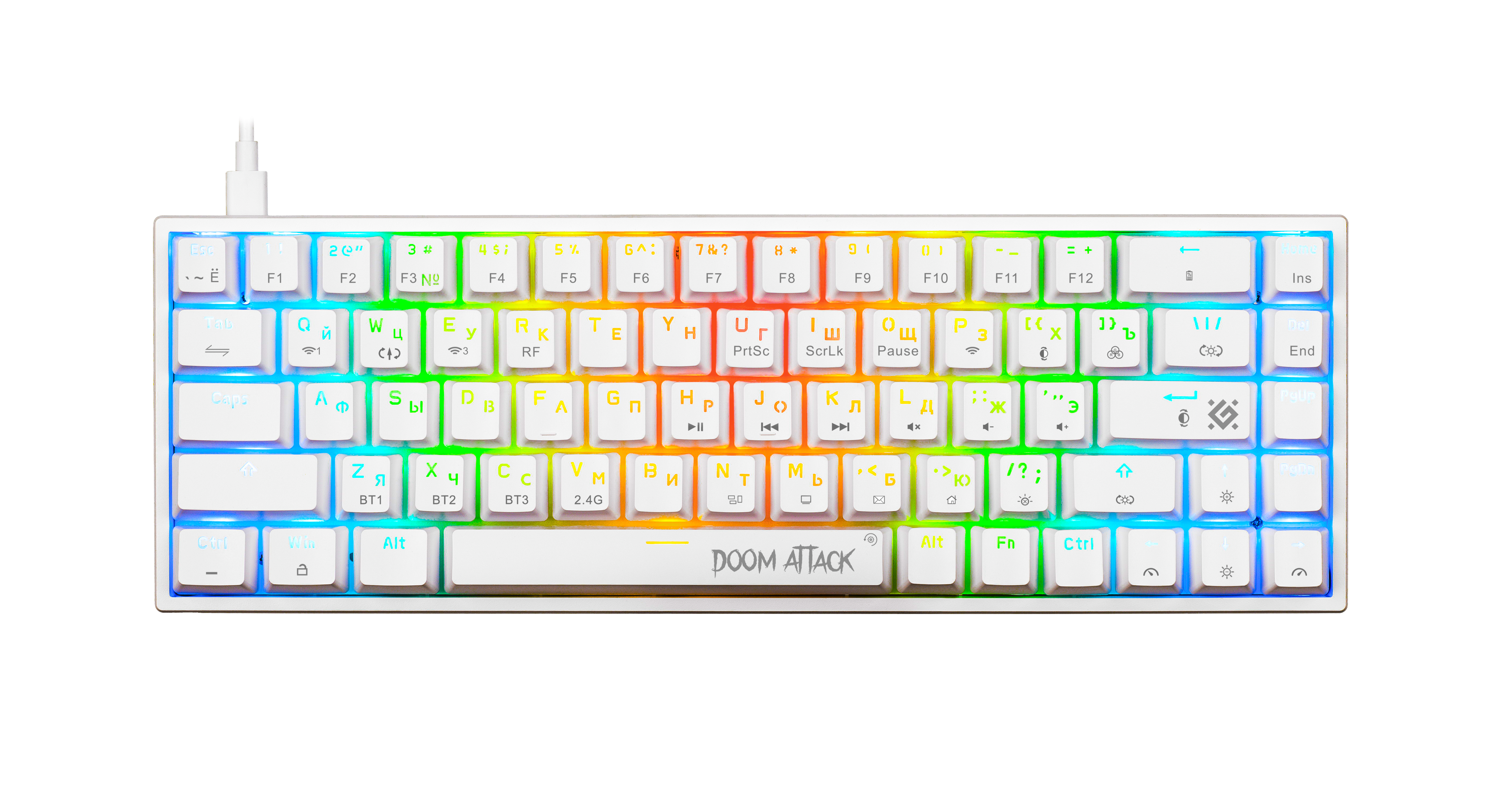 Клавиатура Defender Doom Attack GK-215, Bluetooth/Радиоканал/USB, белый (45215)