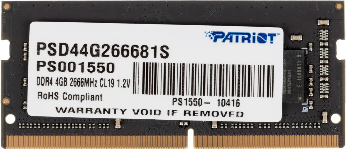 Память DDR4 SODIMM 4Gb, 2666MHz Patriot Memory (PSD44G266681S)