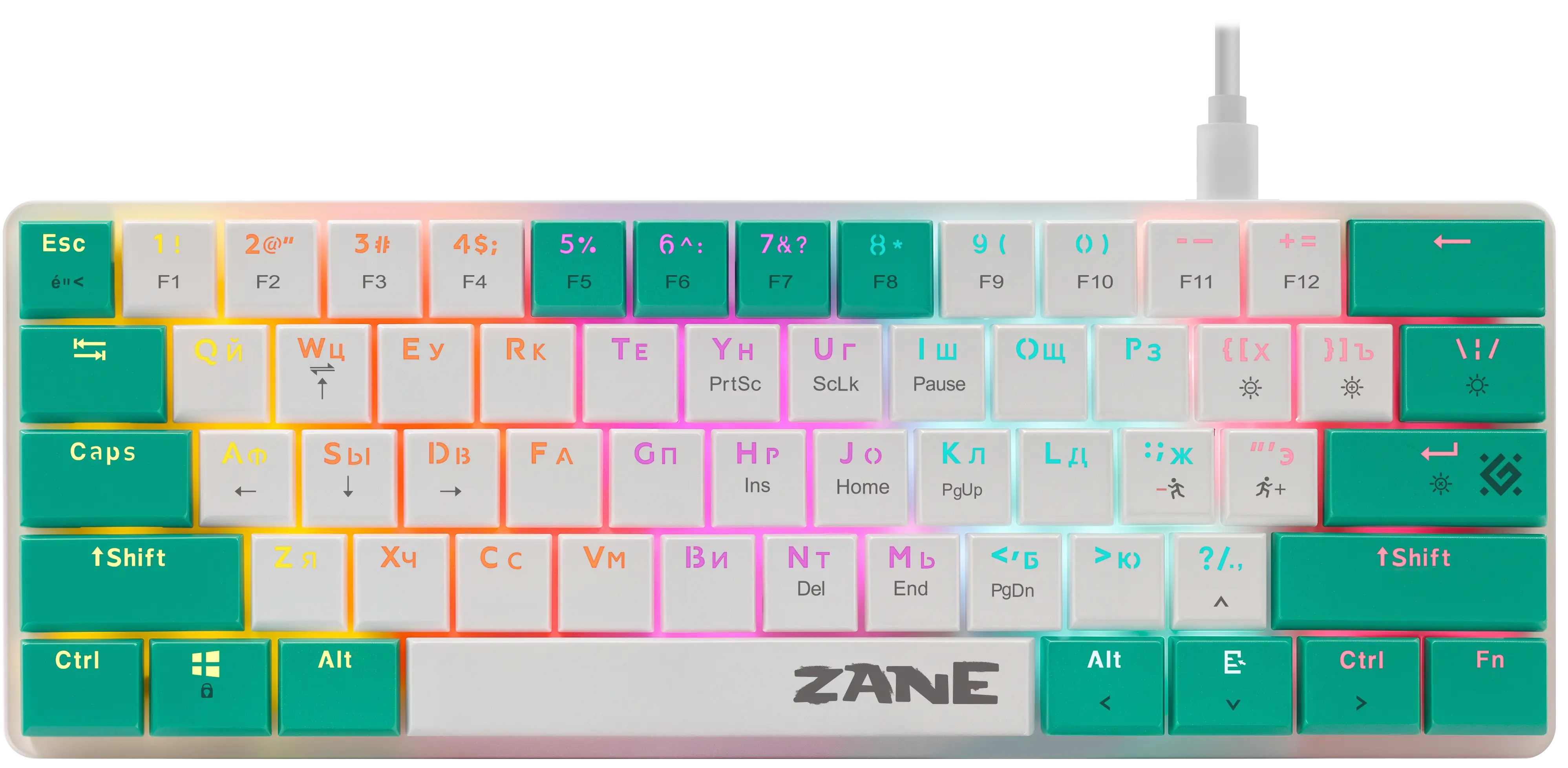 Клавиатура Defender Zane GK-089, USB, белый/зеленый (45089)
