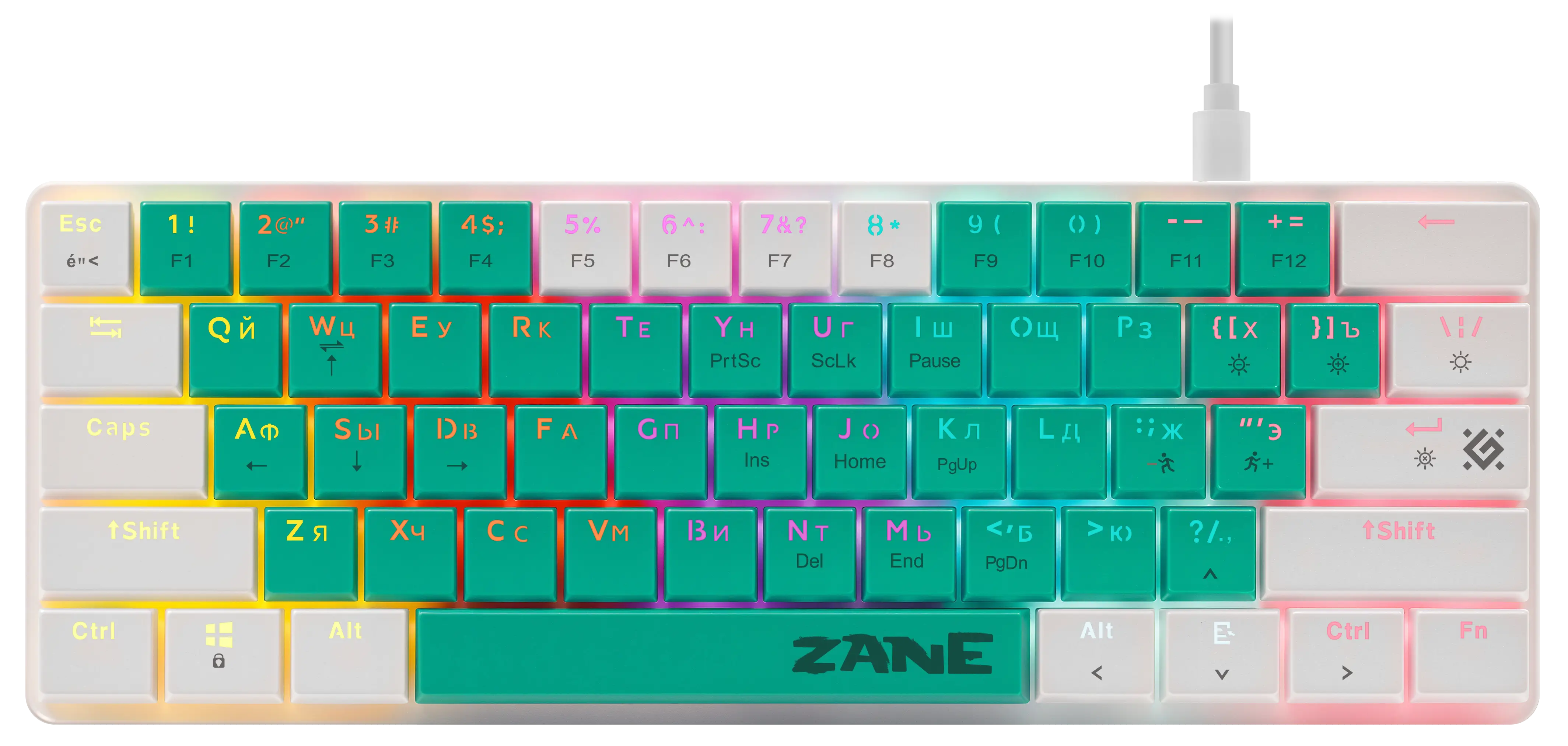 Клавиатура Defender Zane GK-089, USB, белый/зеленый (45087)