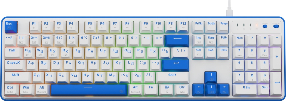 Клавиатура Redragon Faye Pro, Bluetooth/Радиоканал/USB, белый/синий (72257)