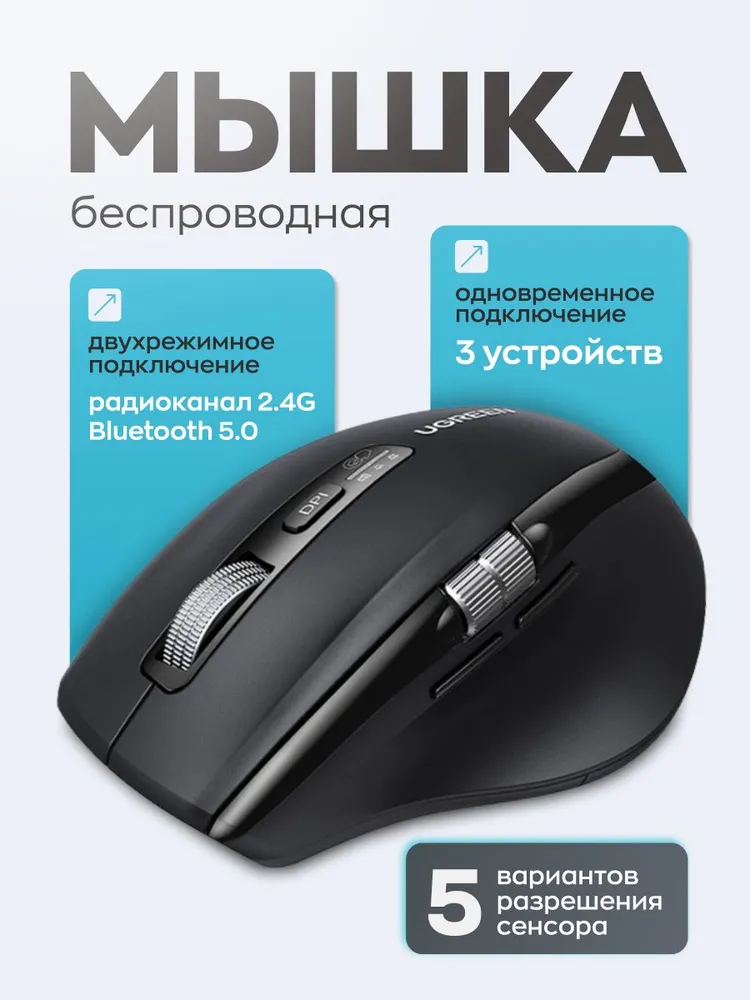 Мышь UGREEN M751 , Bluetooth/Радиоканал, черный (45792)