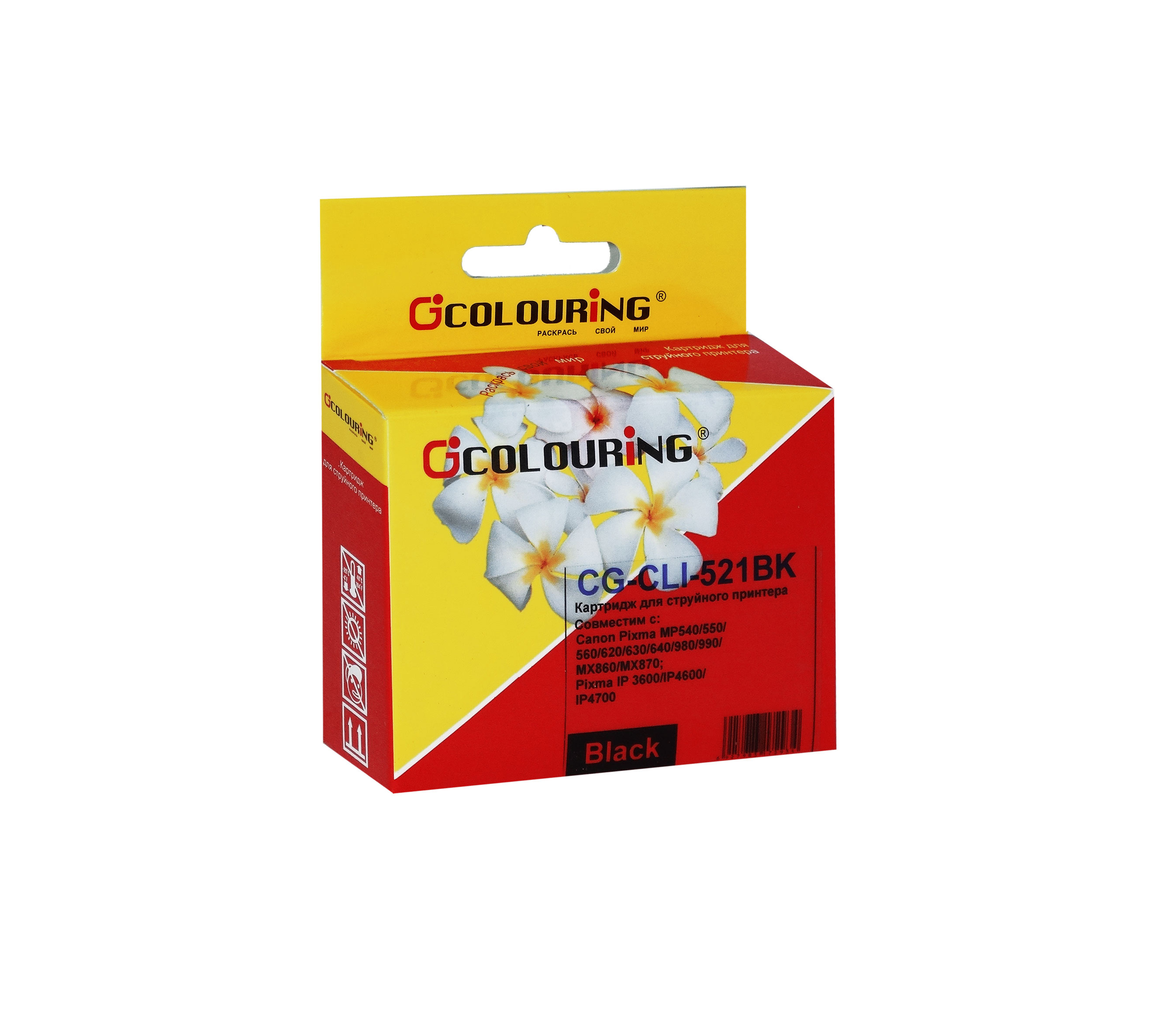 Картридж Colouring CG-CLI-521BK для Canon IP3600/IP4600/MP540/MP620/MP630/MP980, черный с чипом