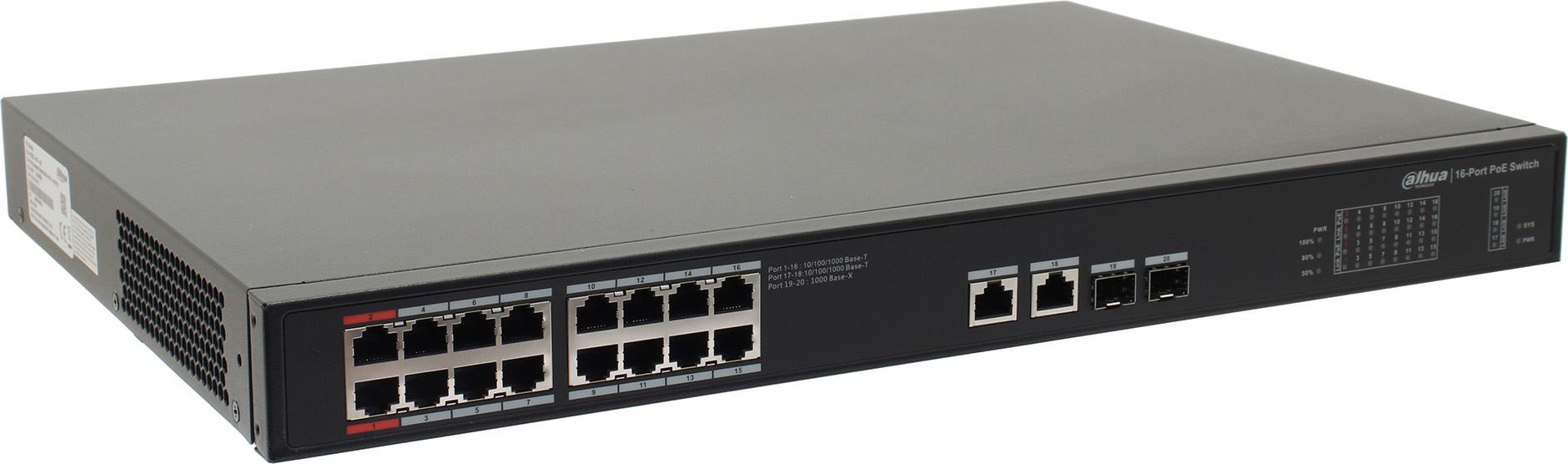 

Коммутатор Dahua PFS3220-16GT-240, кол-во портов: 16x1 Гбит/с, кол-во SFP/uplink: combo RJ-45/SFP 4x1 Гбит/с, установка в стойку, PoE: 16x90 Вт (макс. 240 Вт) (DH-PFS3220-16GT-240), DH-PFS3220-16GT-240