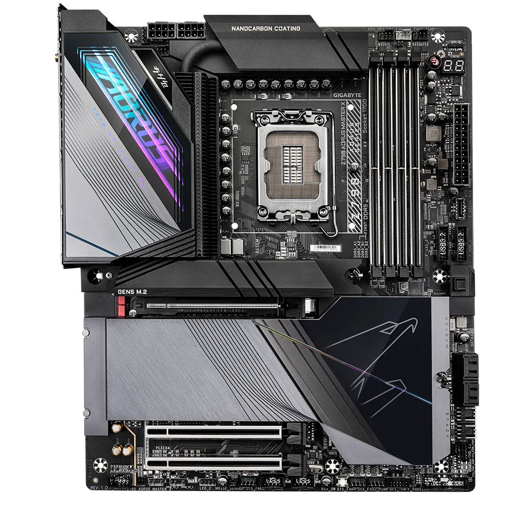 

Материнская плата GIGABYTE Z790 AORUS MASTER X, Socket1700, Intel Z790, 4xDDR5 DIMM, 3PCI-Ex16, 4SATA3, 5.1-ch, 10GLAN, 15 USB 3.2, 4 USB Type-C, DP, EATX, Retail, Z790 AORUS MASTER X