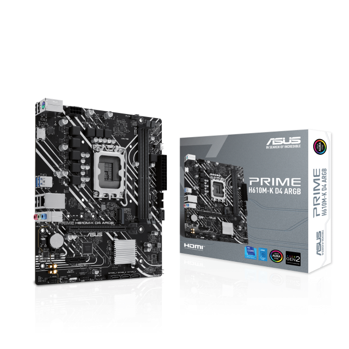 Материнская плата ASUS PRIME H610M-K D4 ARGB, Socket1700, Intel H610, mATX