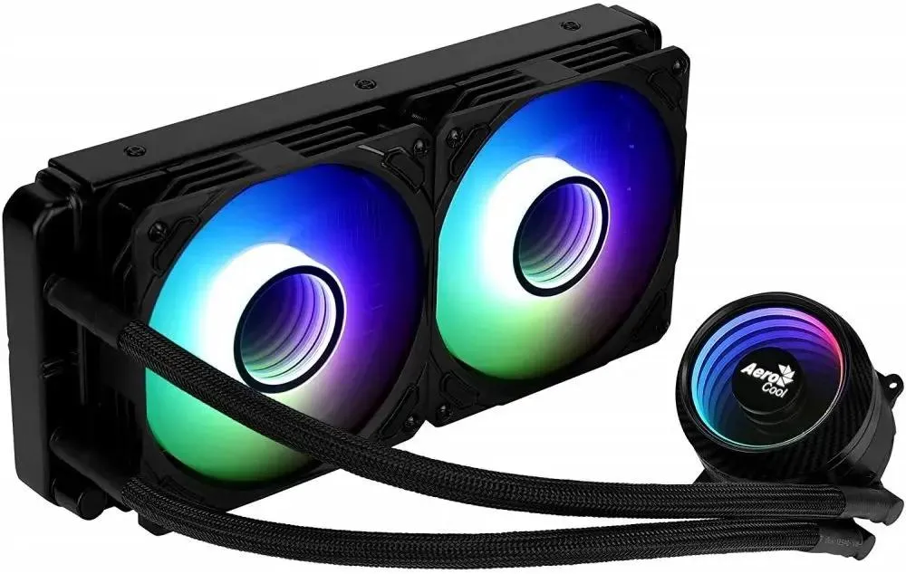 

Жидкостное охлаждение AeroCool Mirage L240 для Socket 115x/2066/2011/2011-3/1200/775/AM4/AM3/AM3+/FM1/AM2+/FM2/FM2+, 400Вт, 2x120мм, ARGB (Mirage L240 BK), Mirage L240