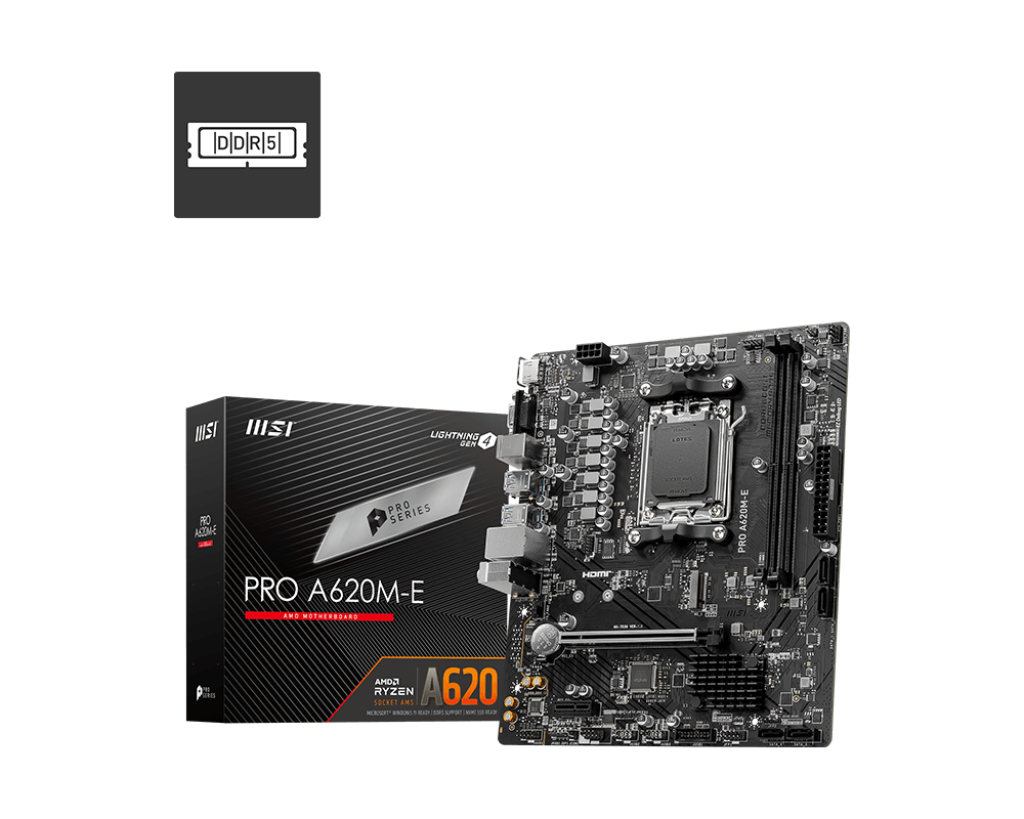 Материнская плата MSI PRO A620M-E, AM5, AMD A620, 2xDDR5 DIMM, PCI-Ex16, 4SATA3, 7.1-ch, GLAN, 6 USB 3.2, VGA, HDMI, mATX, Retail б/у, следы установки, отказ от покупки, повреждена упаковка, полный комплект