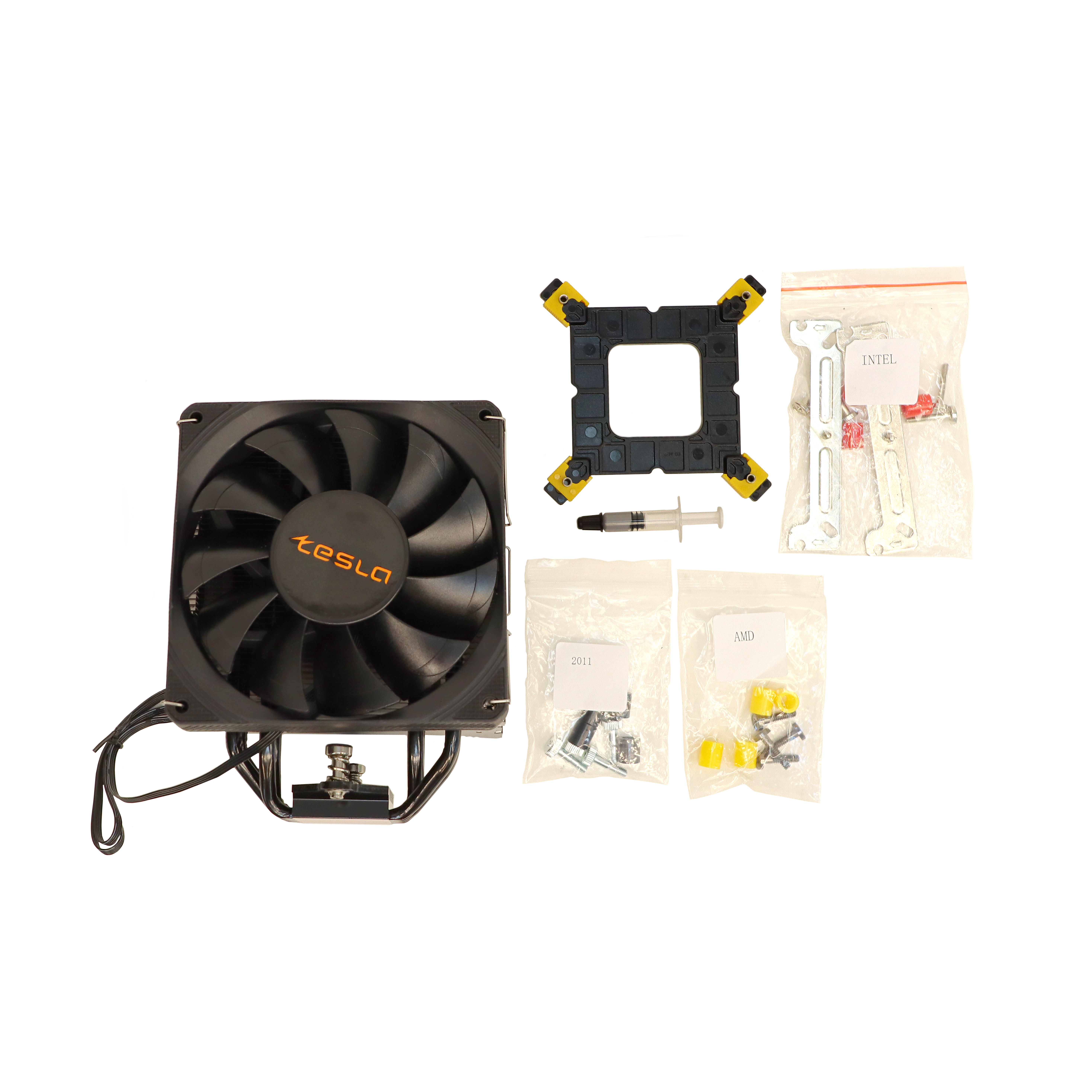 Кулер для процессора TESLA Shadow SE224 для Socket/115x/1200/1700/1851/2011/2011-3/2066/AM4/AM5, 120 мм, 1800rpm, 24 дБА, 200 Вт, 4-pin PWM, Al+Cu (TSL-SE-224-XTS), замятие на подложке, полный комплект
