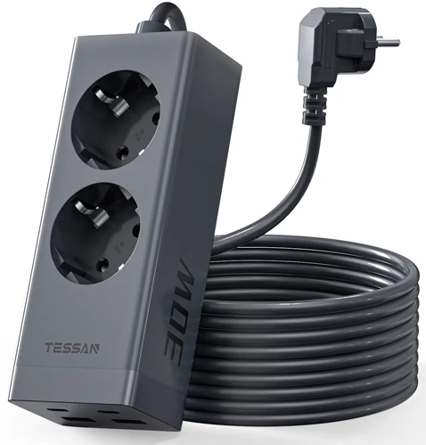 Сетевой фильтр Tessan TS-FS01DE00, 2-розетки, 2 м, черный (TS-FS01DE00)