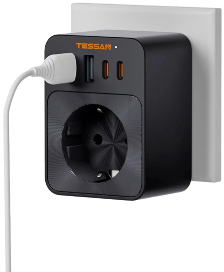 Сетевой фильтр Tessan TS-FW01DE00, 1-розетка, черный (TS-FW01DE00)