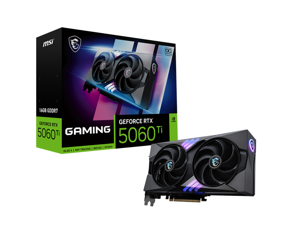 Видеокарта MSI NVIDIA GeForce RTX 5060Ti GAMING OC, 16Gb GDDR7