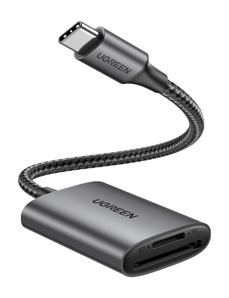 

Картридер внешний UGREEN CM401, SD/TF, USB Type-C, серый (80888), CM401