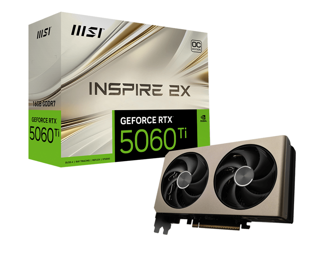 Видеокарта MSI NVIDIA GeForce RTX 5060Ti INSPIRE 2X OC, 16Gb GDDR7