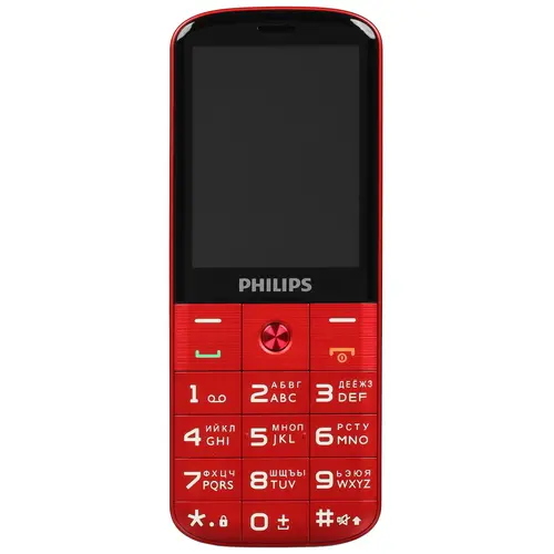 Мобильный телефон Philips E227, 2.8" 320x240 TN, 32Mb RAM, 32Mb, BT, 1xCam, 2-Sim, 1700 мА·ч, micro-USB, красный б/у, после ремонта (замена основной платы), следы эксплуатации, потертости/царапины по корпусу, потертости на дисплее, комплект: телефон в неродной коробке, кабель-USB, блок питания, зарядная док-станция, акб-батарея