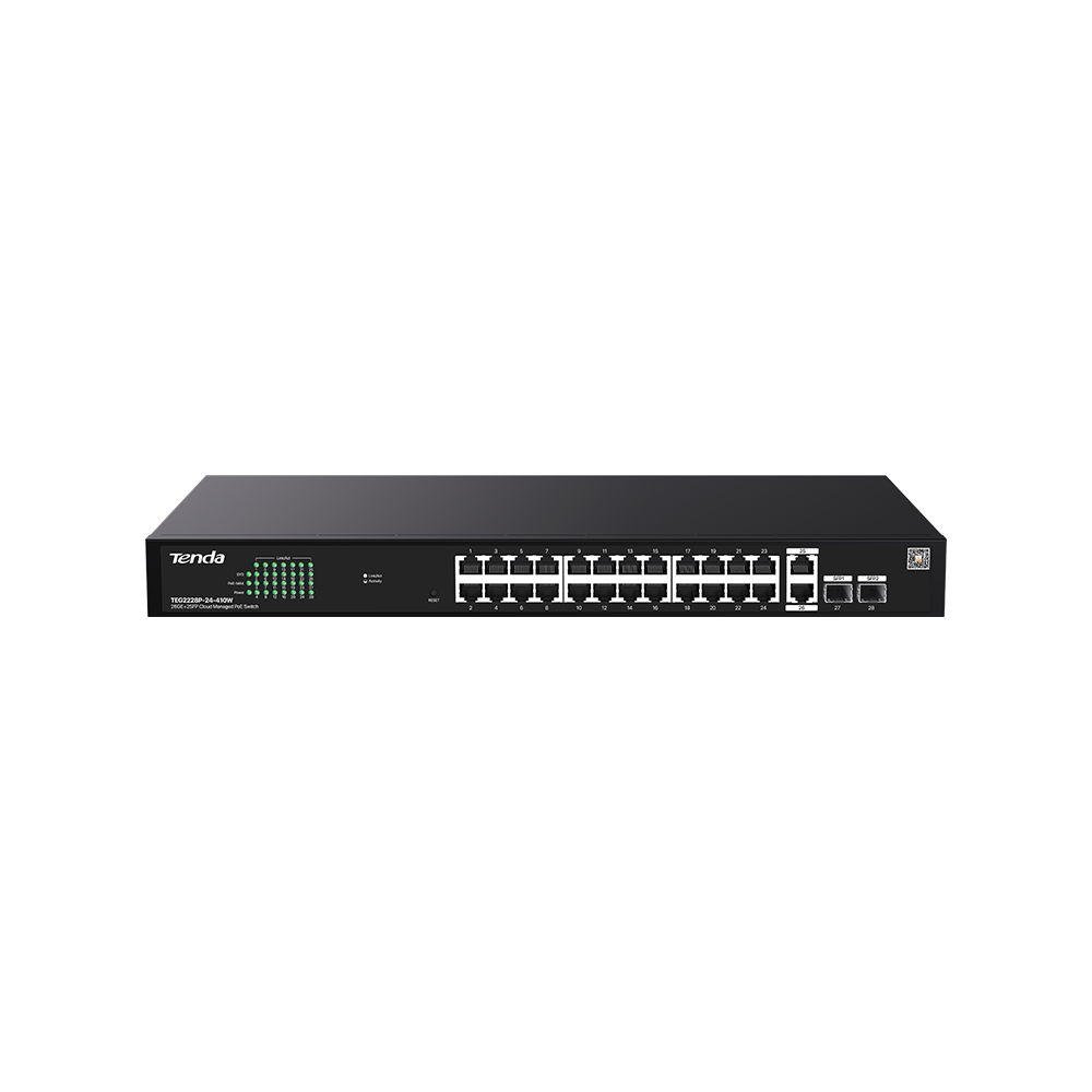 Коммутатор Tenda TEG2228P-24-410W, 26x1 Гбит/с, SFP/uplink: SFPx2 (TEG2228P-24-410W)
