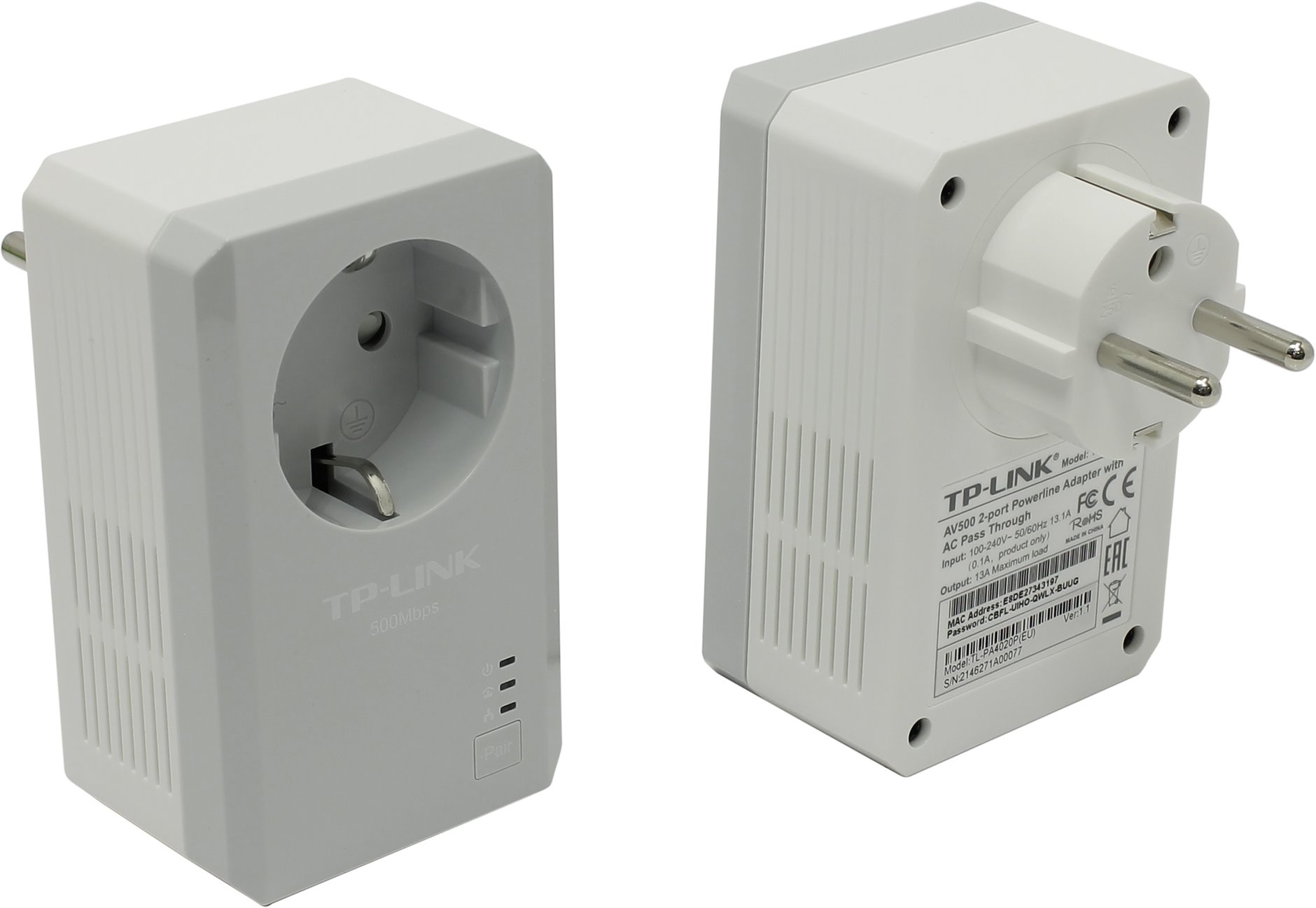 Комплект адаптеров Powerline TP-LINK TL-PA4020P KIT, 2x100 Мбит/с