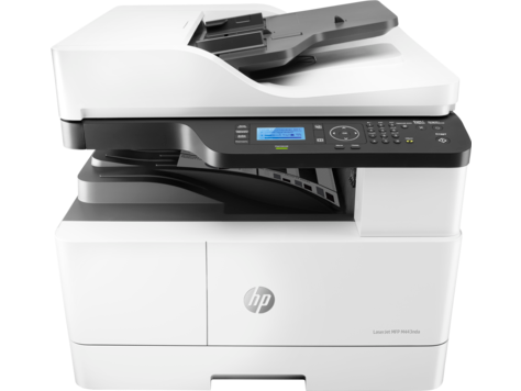 МФУ лазерный HP LaserJet M443nda, A3, ч/б, 25стр/мин (A4 ч/б), 25стр/мин (A3 ч/б), 1200x1200 dpi, дуплекс, ДАПД-100 листов, сетевой, USB, белый/черный (8AF72A) б/у, после ремонта (замена сканера), следы эксплуатации, МФУ в коробке, кабель питания, кабель USB