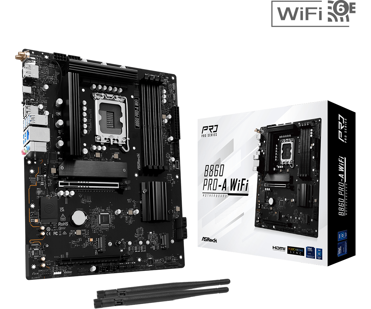 Материнская плата ASRock B860 PRO-A WIFI, LGA1851, Intel B860, ATX